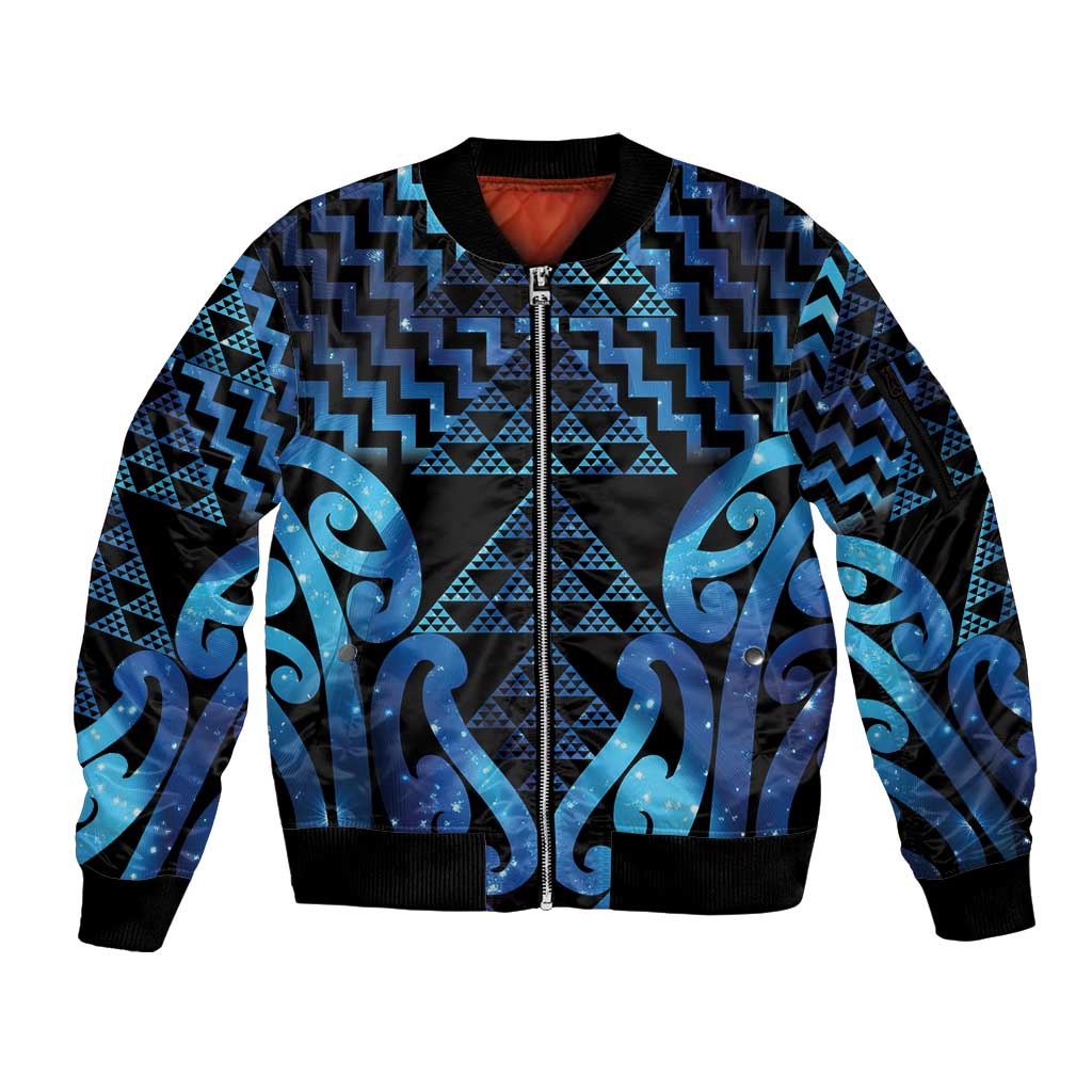 Taniko Motifs Matariki New Zealand Sleeve Zip Bomber Jacket NZ Niho Taniwha Poutama