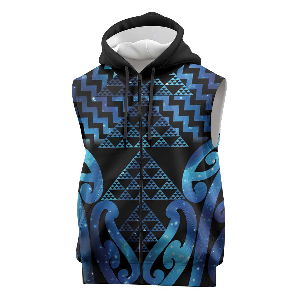 Taniko Motifs Matariki New Zealand Sleeveless Zip Hoodie NZ Niho Taniwha Poutama LT14 Blue - Polynesian Pride