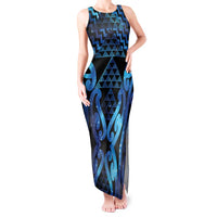 Taniko Motifs Matariki New Zealand Tank Maxi Dress NZ Niho Taniwha Poutama LT14 Women Blue - Polynesian Pride