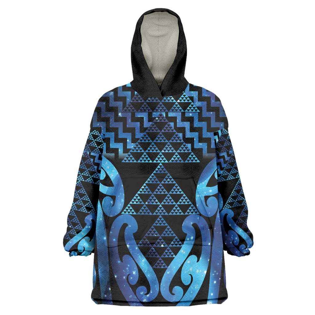 Taniko Motifs Matariki New Zealand Wearable Blanket Hoodie NZ Niho Taniwha Poutama LT14 One Size Blue - Polynesian Pride
