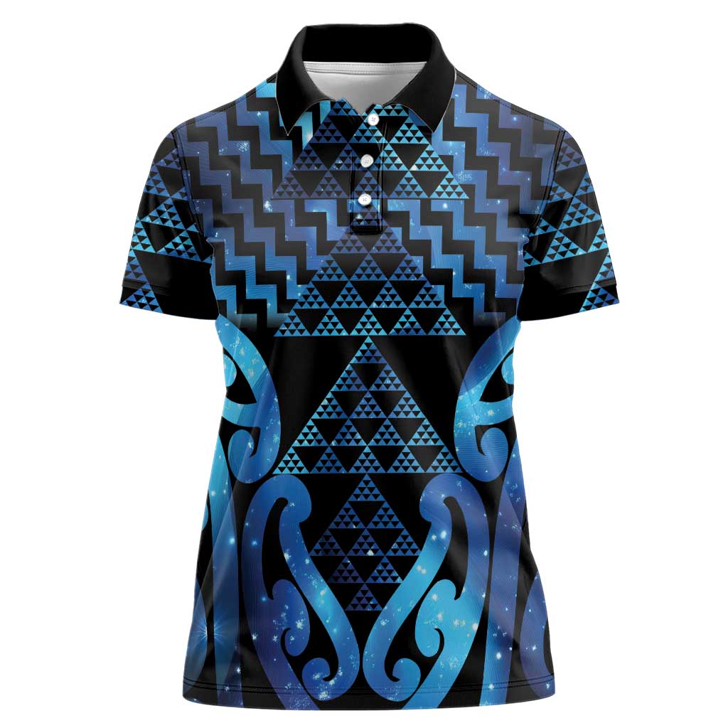 Taniko Motifs Matariki New Zealand Women Polo Shirt NZ Niho Taniwha Poutama LT14 Female Blue - Polynesian Pride