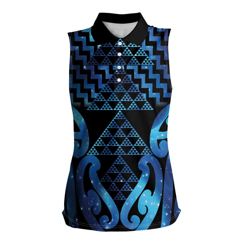 Taniko Motifs Matariki New Zealand Women Sleeveless Polo Shirt NZ Niho Taniwha Poutama LT14 Female Blue - Polynesian Pride