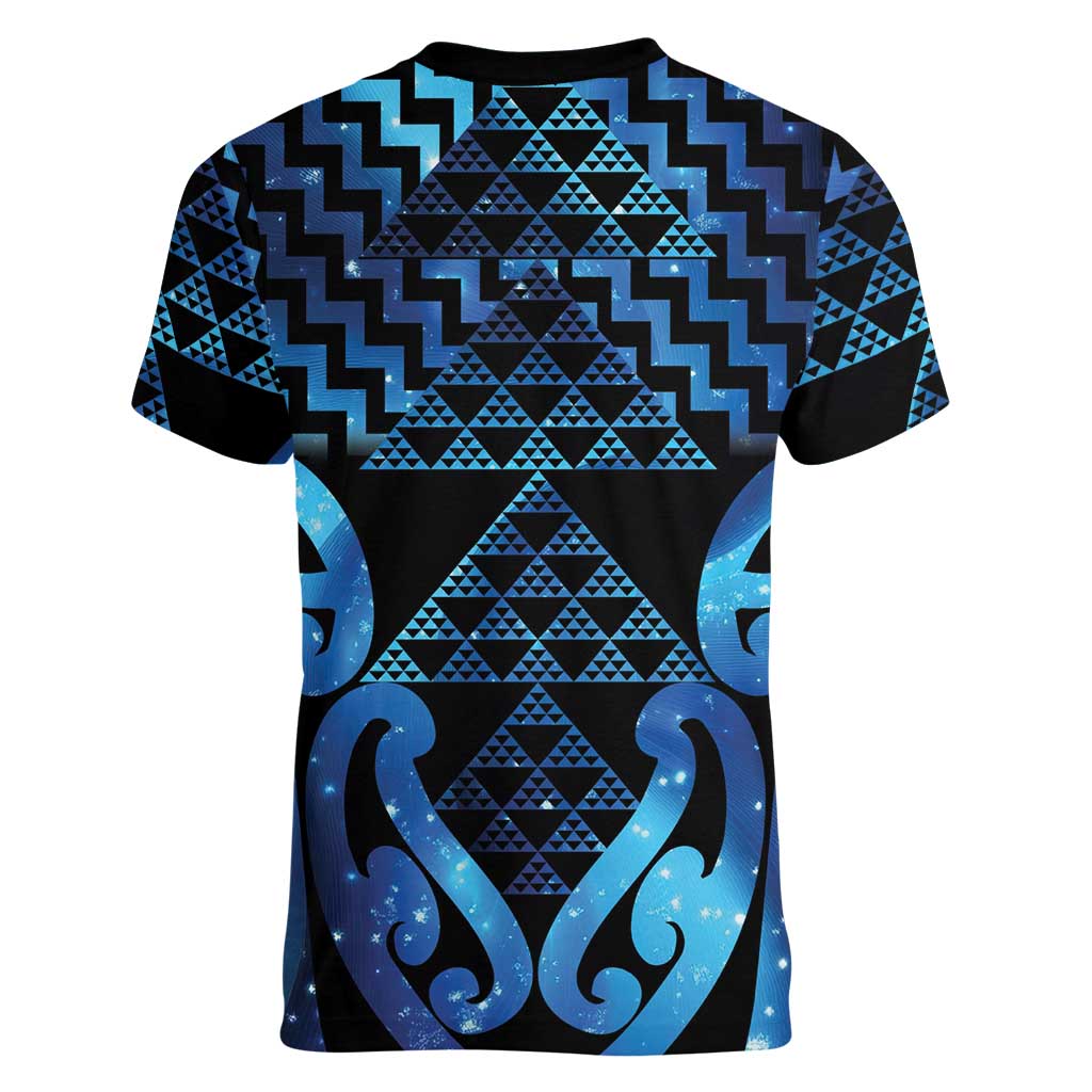Taniko Motifs Matariki New Zealand Women V-Neck T-Shirt NZ Niho Taniwha Poutama LT14 - Polynesian Pride