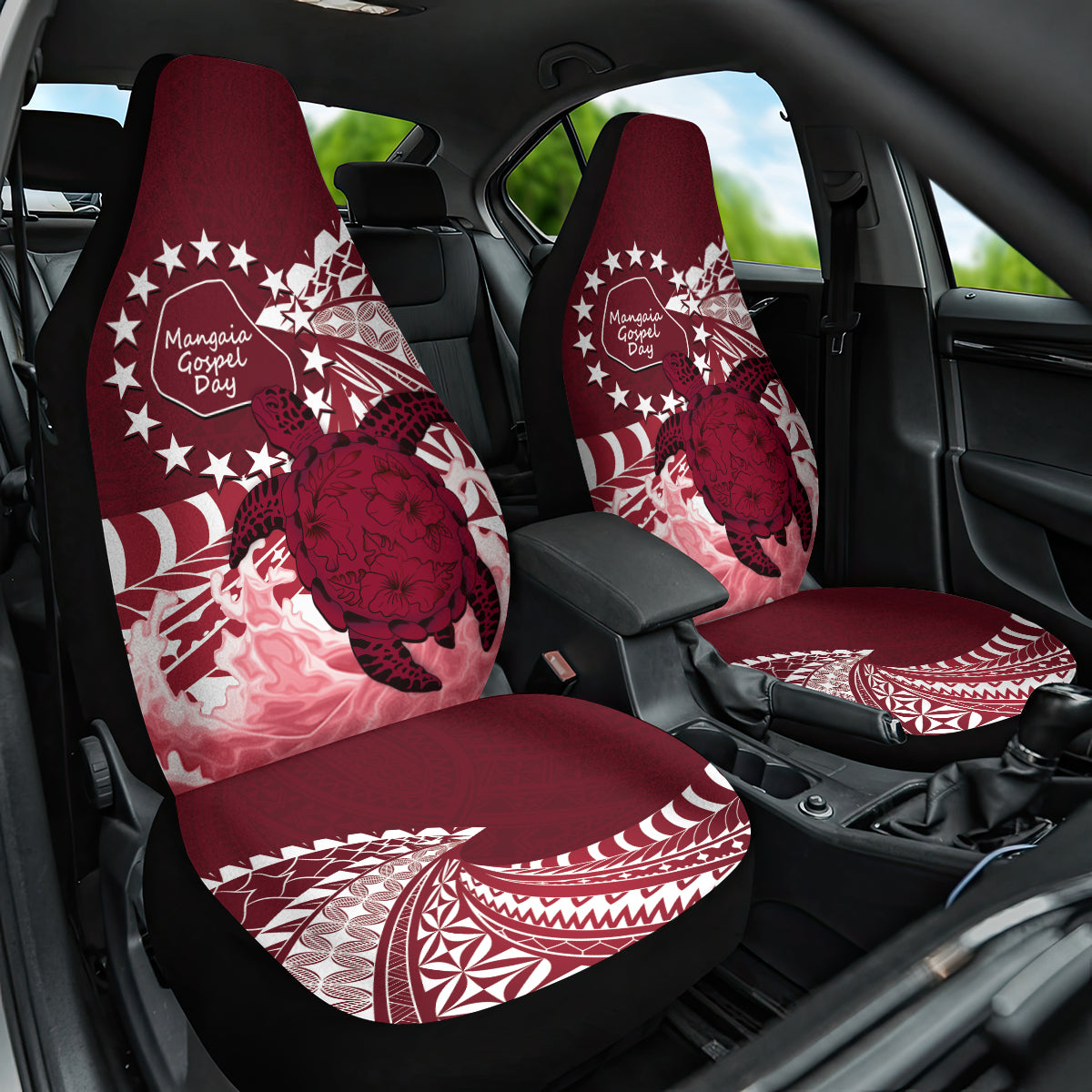 Cook Islands Mangaia Gospel Day Car Seat Cover Polynesian Art With Sea Turtle LT14 One Size Maroon - Polynesian Pride