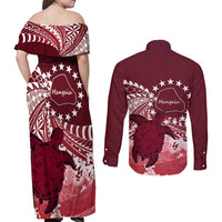 Cook Islands Mangaia Gospel Day Couples Matching Off Shoulder Maxi Dress and Long Sleeve Button Shirt Polynesian Art With Sea Turtle LT14 - Polynesian Pride