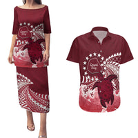 Cook Islands Mangaia Gospel Day Couples Matching Puletasi and Hawaiian Shirt Polynesian Art With Sea Turtle LT14 Maroon - Polynesian Pride