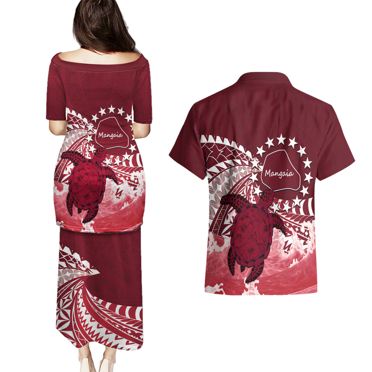 Cook Islands Mangaia Gospel Day Couples Matching Puletasi and Hawaiian Shirt Polynesian Art With Sea Turtle LT14 - Polynesian Pride