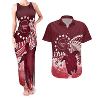 Cook Islands Mangaia Gospel Day Couples Matching Tank Maxi Dress and Hawaiian Shirt Polynesian Art With Sea Turtle LT14 Maroon - Polynesian Pride