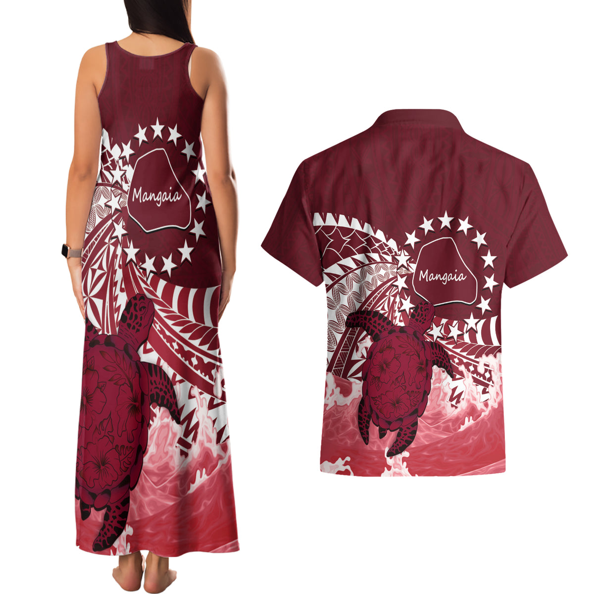 Cook Islands Mangaia Gospel Day Couples Matching Tank Maxi Dress and Hawaiian Shirt Polynesian Art With Sea Turtle LT14 - Polynesian Pride