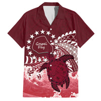 Cook Islands Mangaia Gospel Day Family Matching Off Shoulder Maxi Dress and Hawaiian Shirt Polynesian Art With Sea Turtle LT14 Dad's Shirt - Short Sleeve Maroon - Polynesian Pride