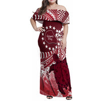 Cook Islands Mangaia Gospel Day Family Matching Off Shoulder Maxi Dress and Hawaiian Shirt Polynesian Art With Sea Turtle LT14 Mom's Dress Maroon - Polynesian Pride