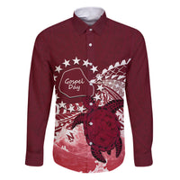 Cook Islands Mangaia Gospel Day Family Matching Puletasi and Hawaiian Shirt Polynesian Art With Sea Turtle LT14 Dad's Shirt - Long Sleeve Maroon - Polynesian Pride