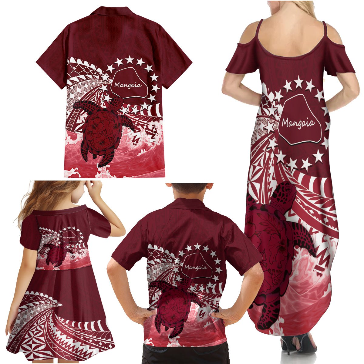 Cook Islands Mangaia Gospel Day Family Matching Summer Maxi Dress and Hawaiian Shirt Polynesian Art With Sea Turtle LT14 - Polynesian Pride