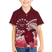 Cook Islands Mangaia Gospel Day Family Matching Tank Maxi Dress and Hawaiian Shirt Polynesian Art With Sea Turtle LT14 Son's Shirt Maroon - Polynesian Pride