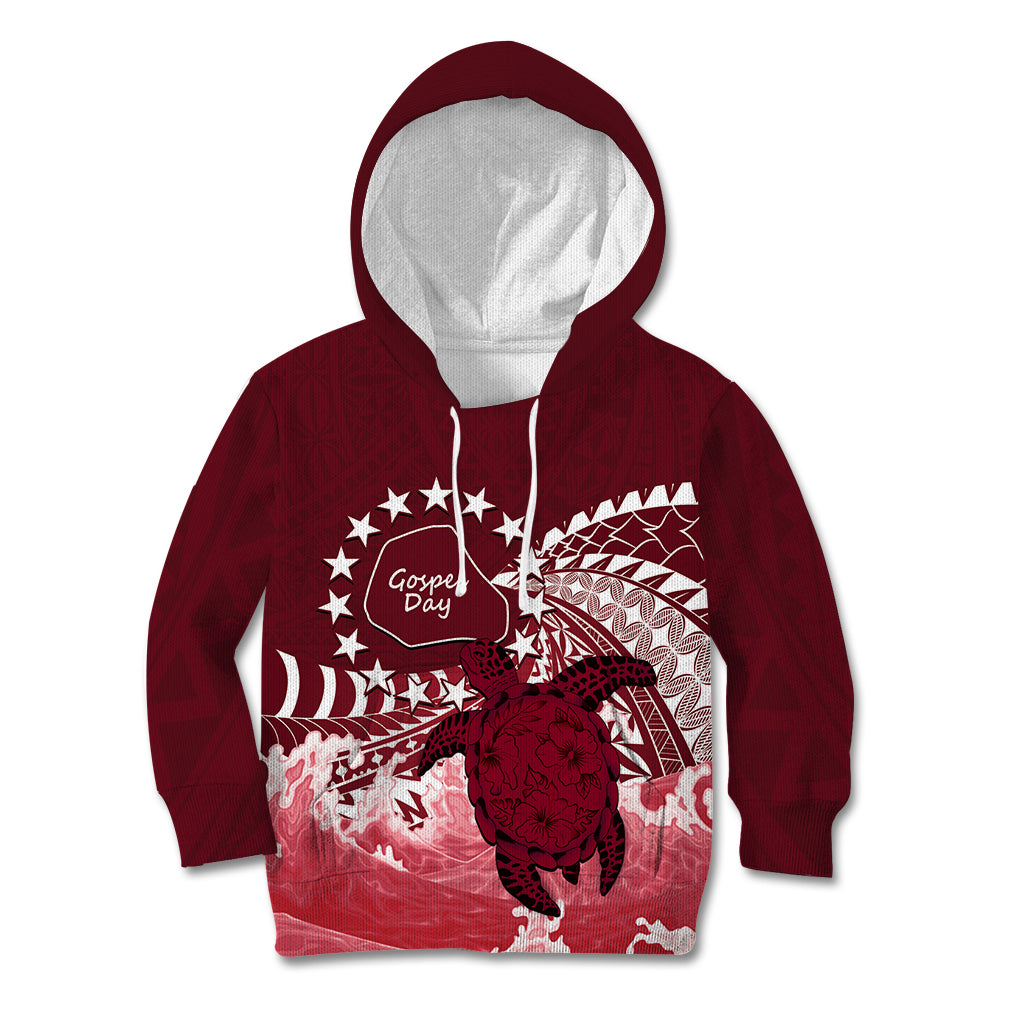 Cook Islands Mangaia Gospel Day Kid Hoodie Polynesian Art With Sea Turtle LT14 Hoodie Maroon - Polynesian Pride