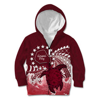 Cook Islands Mangaia Gospel Day Kid Hoodie Polynesian Art With Sea Turtle LT14 Zip Hoodie Maroon - Polynesian Pride