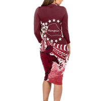 Cook Islands Mangaia Gospel Day Long Sleeve Bodycon Dress Polynesian Art With Sea Turtle LT14 - Polynesian Pride