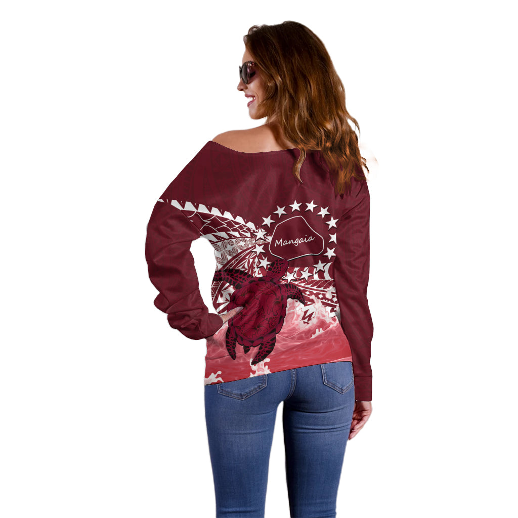 Cook Islands Mangaia Gospel Day Off Shoulder Sweater Polynesian Art With Sea Turtle