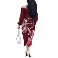 Cook Islands Mangaia Gospel Day Off The Shoulder Long Sleeve Dress Polynesian Art With Sea Turtle LT14 - Polynesian Pride