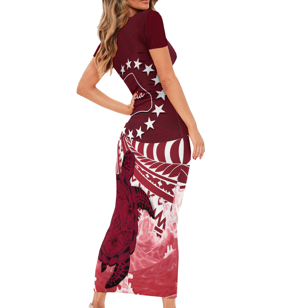 Cook Islands Mangaia Gospel Day Short Sleeve Bodycon Dress Polynesian Art With Sea Turtle LT14 - Polynesian Pride