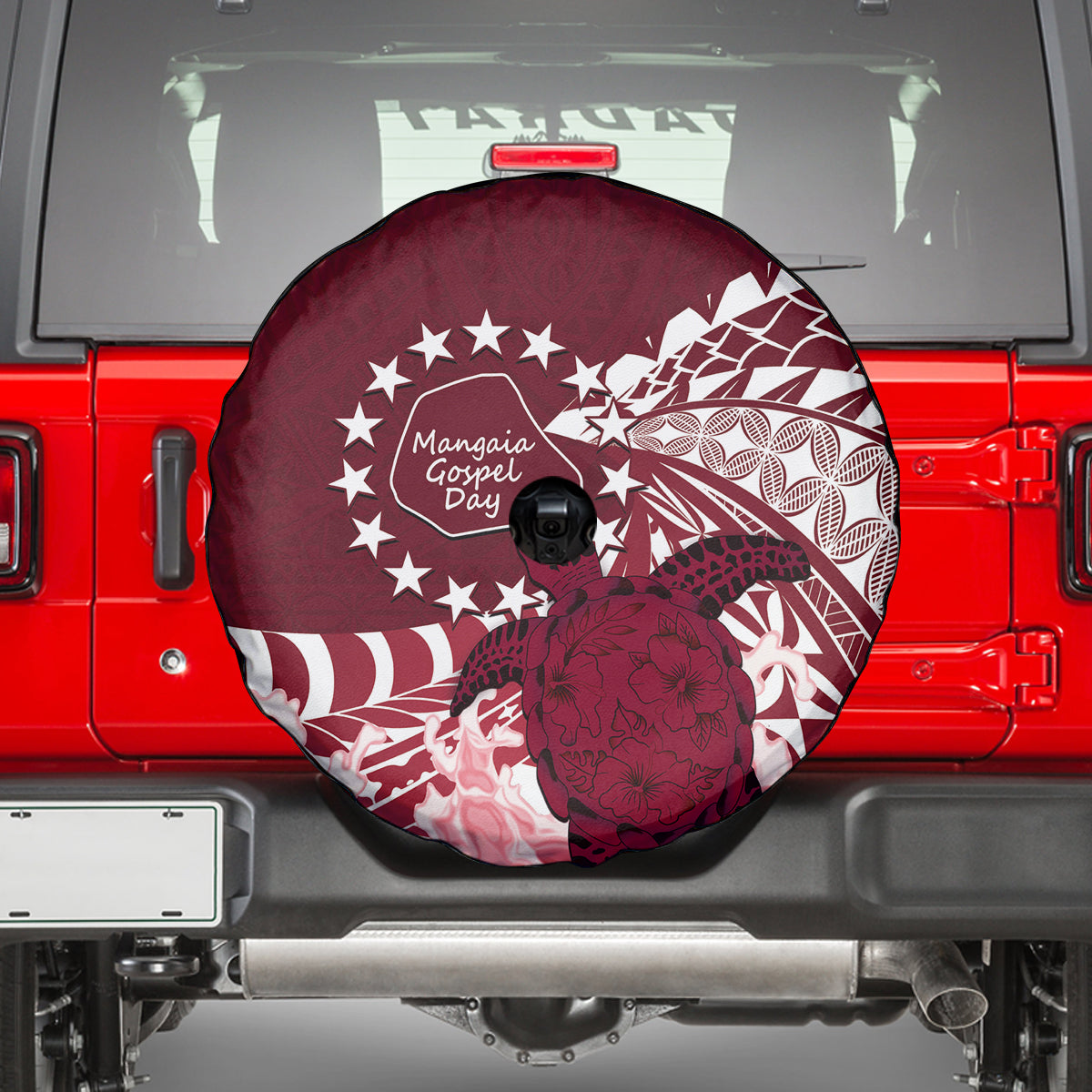 Cook Islands Mangaia Gospel Day Spare Tire Cover Polynesian Art With Sea Turtle LT14 - Polynesian Pride