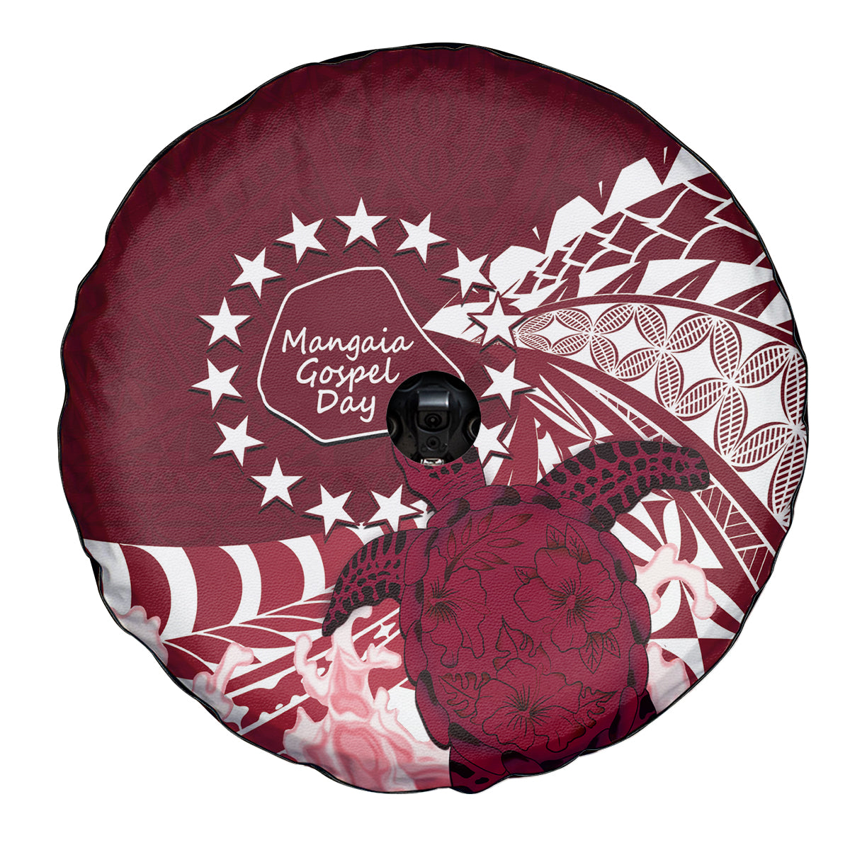 Cook Islands Mangaia Gospel Day Spare Tire Cover Polynesian Art With Sea Turtle LT14 - Polynesian Pride