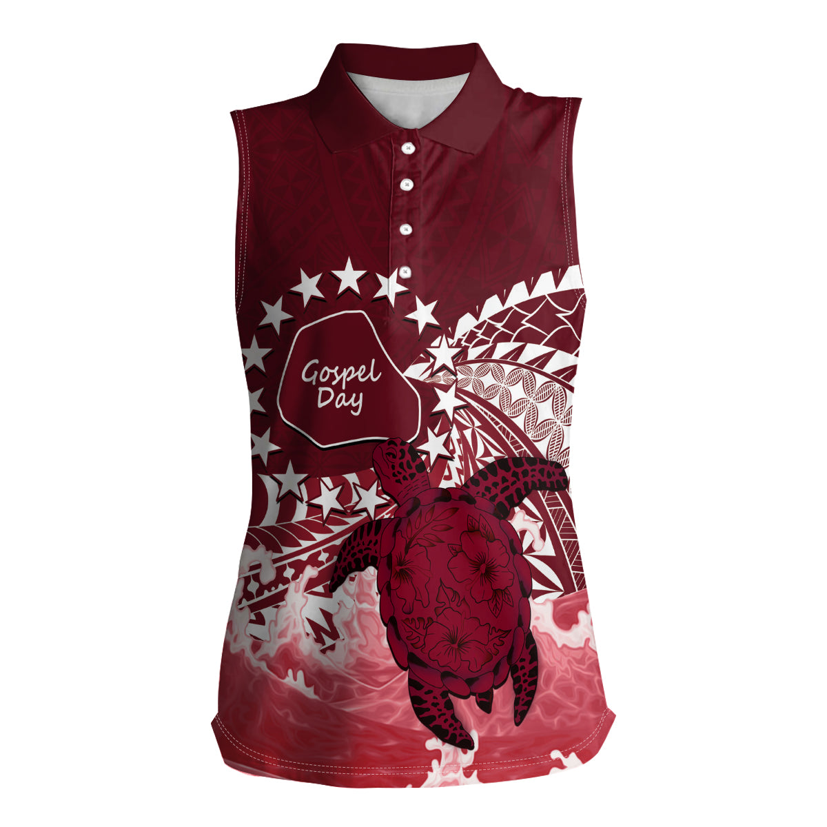 Cook Islands Mangaia Gospel Day Women Sleeveless Polo Shirt Polynesian Art With Sea Turtle LT14 Female Maroon - Polynesian Pride