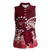 Cook Islands Mangaia Gospel Day Women Sleeveless Polo Shirt Polynesian Art With Sea Turtle LT14 Female Maroon - Polynesian Pride