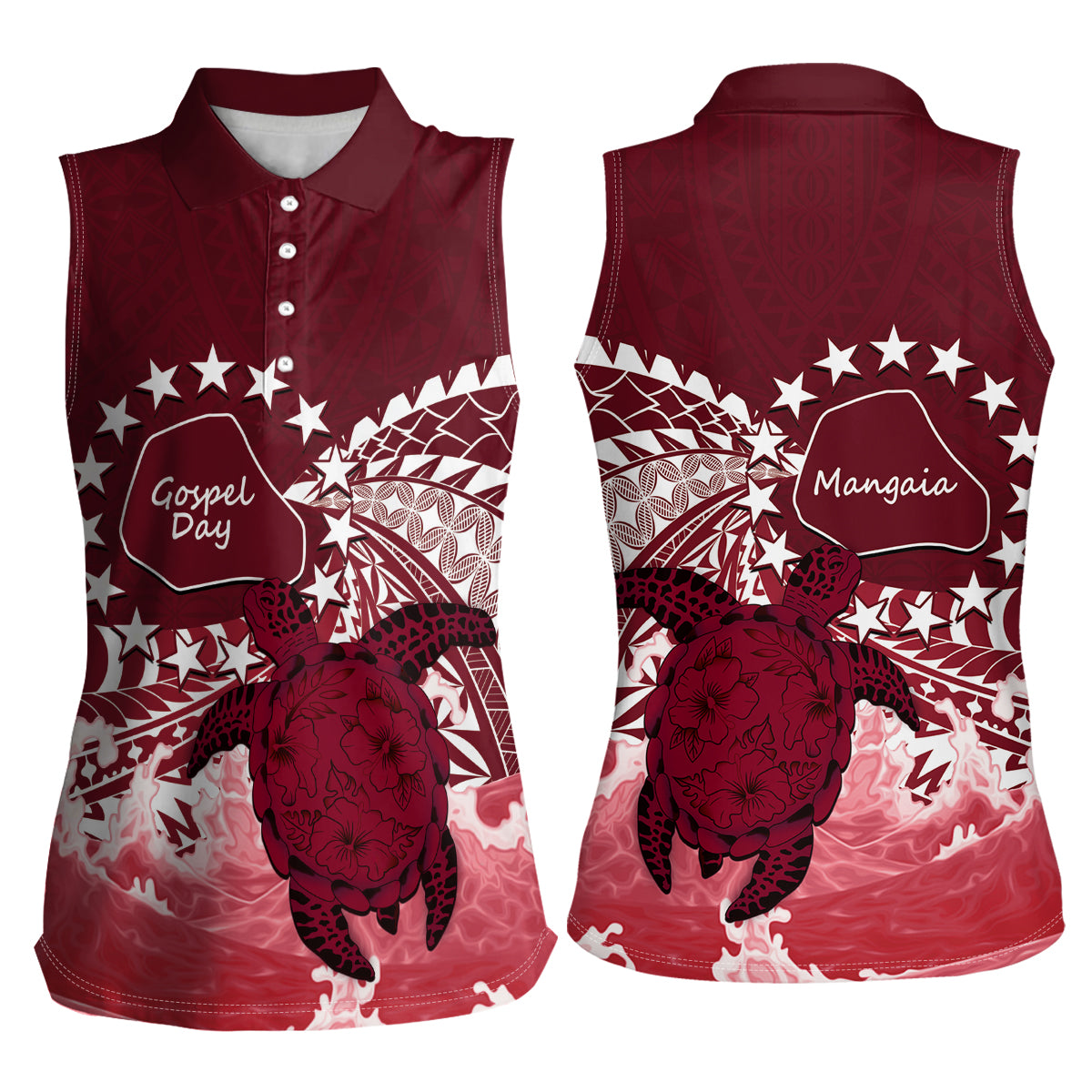 Cook Islands Mangaia Gospel Day Women Sleeveless Polo Shirt Polynesian Art With Sea Turtle LT14 - Polynesian Pride