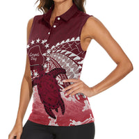 Cook Islands Mangaia Gospel Day Women Sleeveless Polo Shirt Polynesian Art With Sea Turtle LT14 - Polynesian Pride