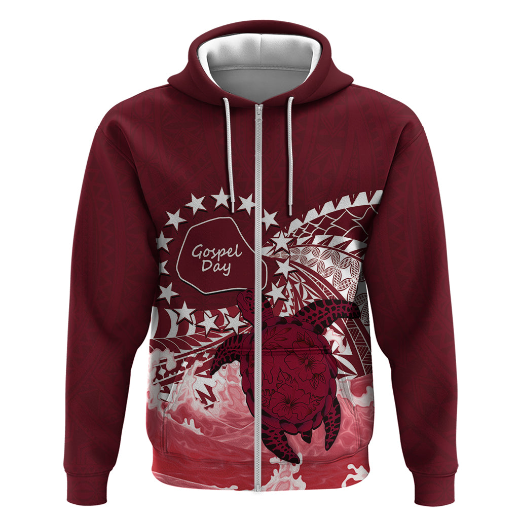 Cook Islands Mangaia Gospel Day Zip Hoodie Polynesian Art With Sea Turtle LT14 Zip Hoodie Maroon - Polynesian Pride