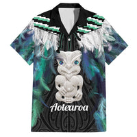 Aotearoa Korowai Motif Family Matching Long Sleeve Bodycon Dress and Hawaiian Shirt Hei Tiki Poutama Maori Pattern LT14 Dad's Shirt - Short Sleeve Turquoise - Polynesian Pride