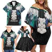 Aotearoa Korowai Motif Family Matching Off Shoulder Short Dress and Hawaiian Shirt Hei Tiki Poutama Maori Pattern LT14 - Polynesian Pride