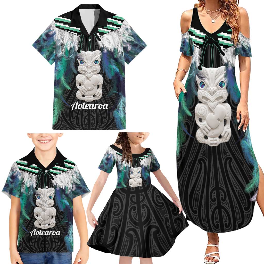 Aotearoa Korowai Motif Family Matching Summer Maxi Dress and Hawaiian Shirt Hei Tiki Poutama Maori Pattern LT14 - Polynesian Pride