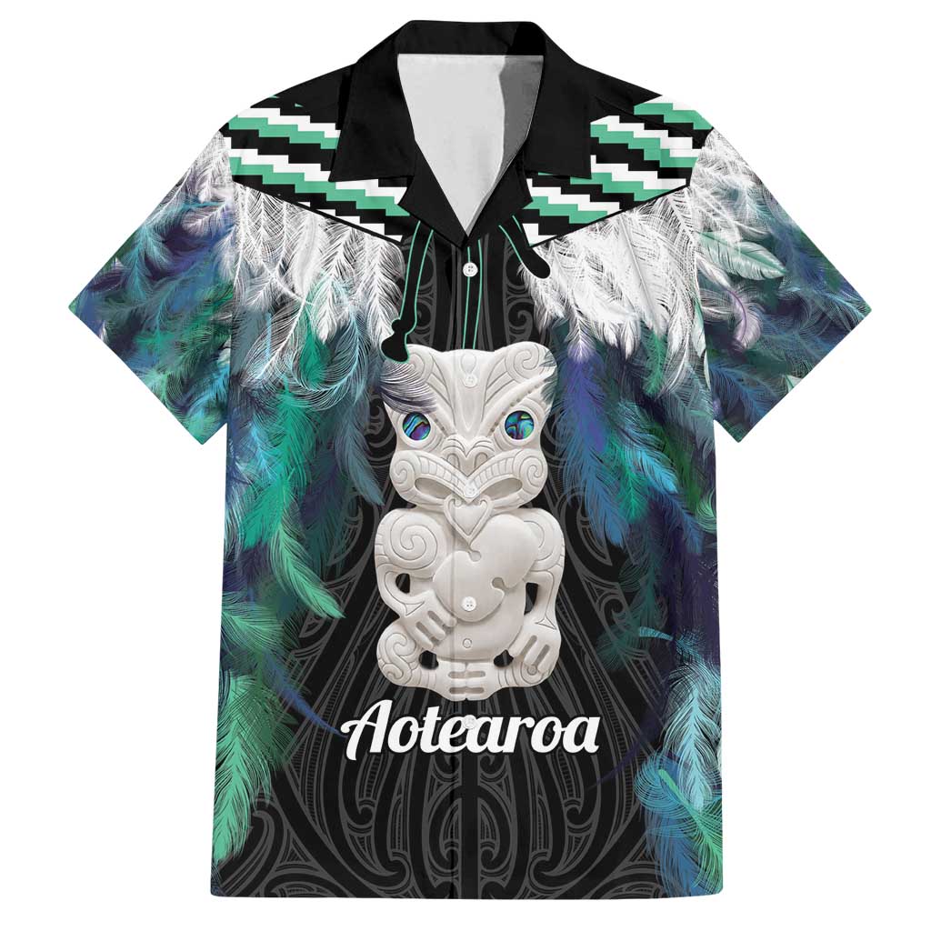 Aotearoa Korowai Motif Family Matching Summer Maxi Dress and Hawaiian Shirt Hei Tiki Poutama Maori Pattern LT14 Dad's Shirt - Short Sleeve Turquoise - Polynesian Pride