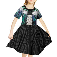 Aotearoa Korowai Motif Kid Short Sleeve Dress Hei Tiki Poutama Maori Pattern