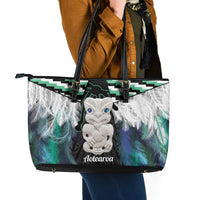 Aotearoa Korowai Motif Leather Tote Bag Hei Tiki Poutama Maori Pattern LT14 - Polynesian Pride