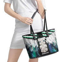 Aotearoa Korowai Motif Leather Tote Bag Hei Tiki Poutama Maori Pattern LT14 - Polynesian Pride