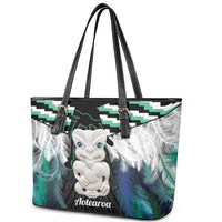 Aotearoa Korowai Motif Leather Tote Bag Hei Tiki Poutama Maori Pattern LT14 - Polynesian Pride