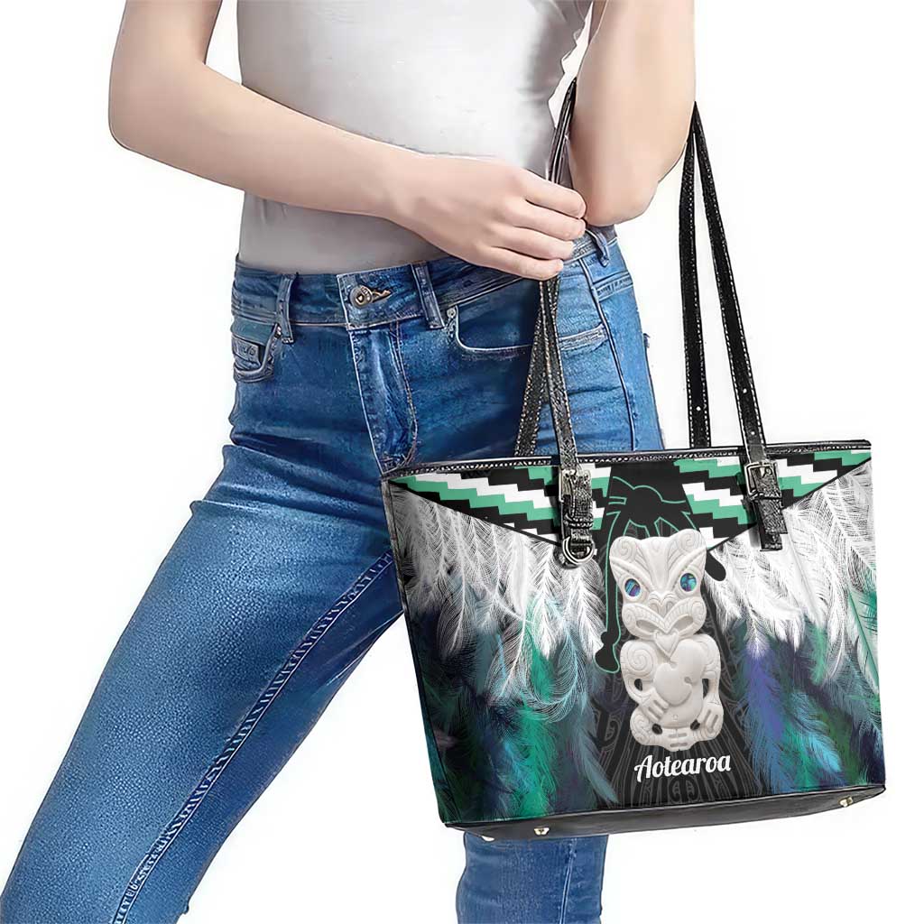 Aotearoa Korowai Motif Leather Tote Bag Hei Tiki Poutama Maori Pattern LT14 - Polynesian Pride