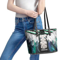 Aotearoa Korowai Motif Leather Tote Bag Hei Tiki Poutama Maori Pattern LT14 - Polynesian Pride