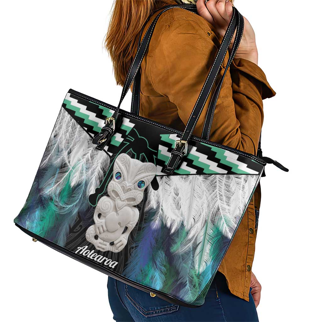 Aotearoa Korowai Motif Leather Tote Bag Hei Tiki Poutama Maori Pattern LT14 - Polynesian Pride