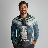 Aotearoa Korowai Motif Long Sleeve Polo Shirt Hei Tiki Poutama Maori Pattern