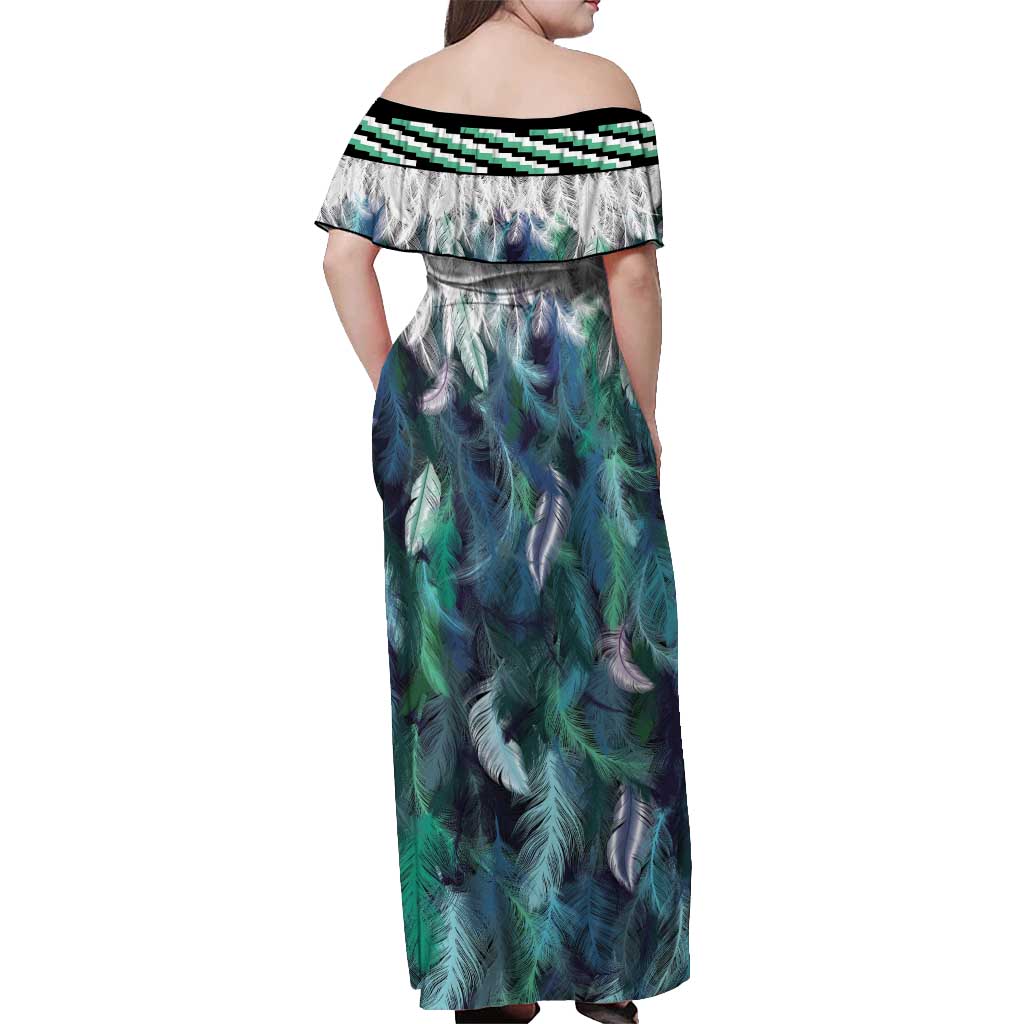 Aotearoa Korowai Motif Off Shoulder Maxi Dress Hei Tiki Poutama Maori Pattern LT14 - Polynesian Pride