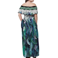 Aotearoa Korowai Motif Off Shoulder Maxi Dress Hei Tiki Poutama Maori Pattern LT14 - Polynesian Pride