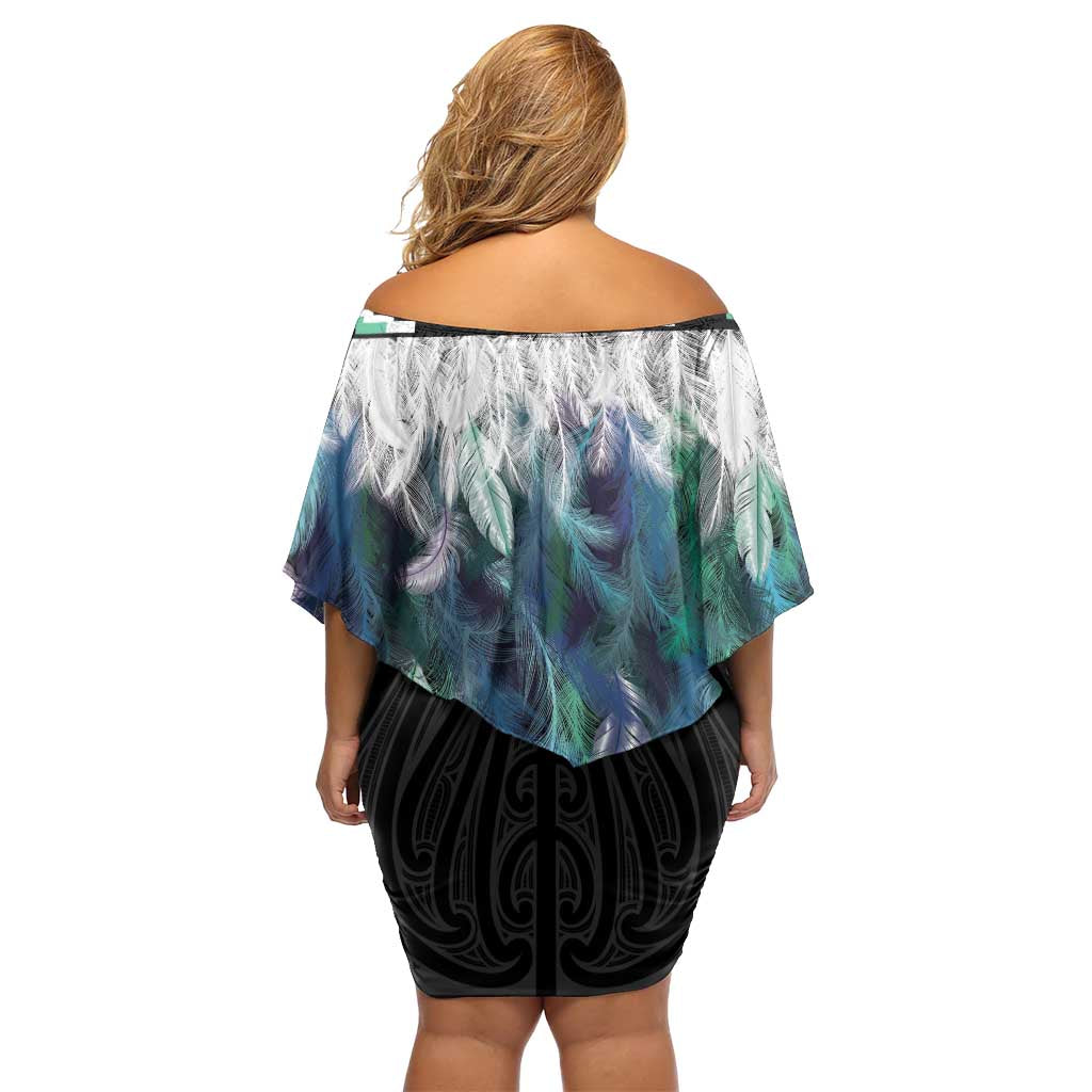 Aotearoa Korowai Motif Off Shoulder Short Dress Hei Tiki Poutama Maori Pattern