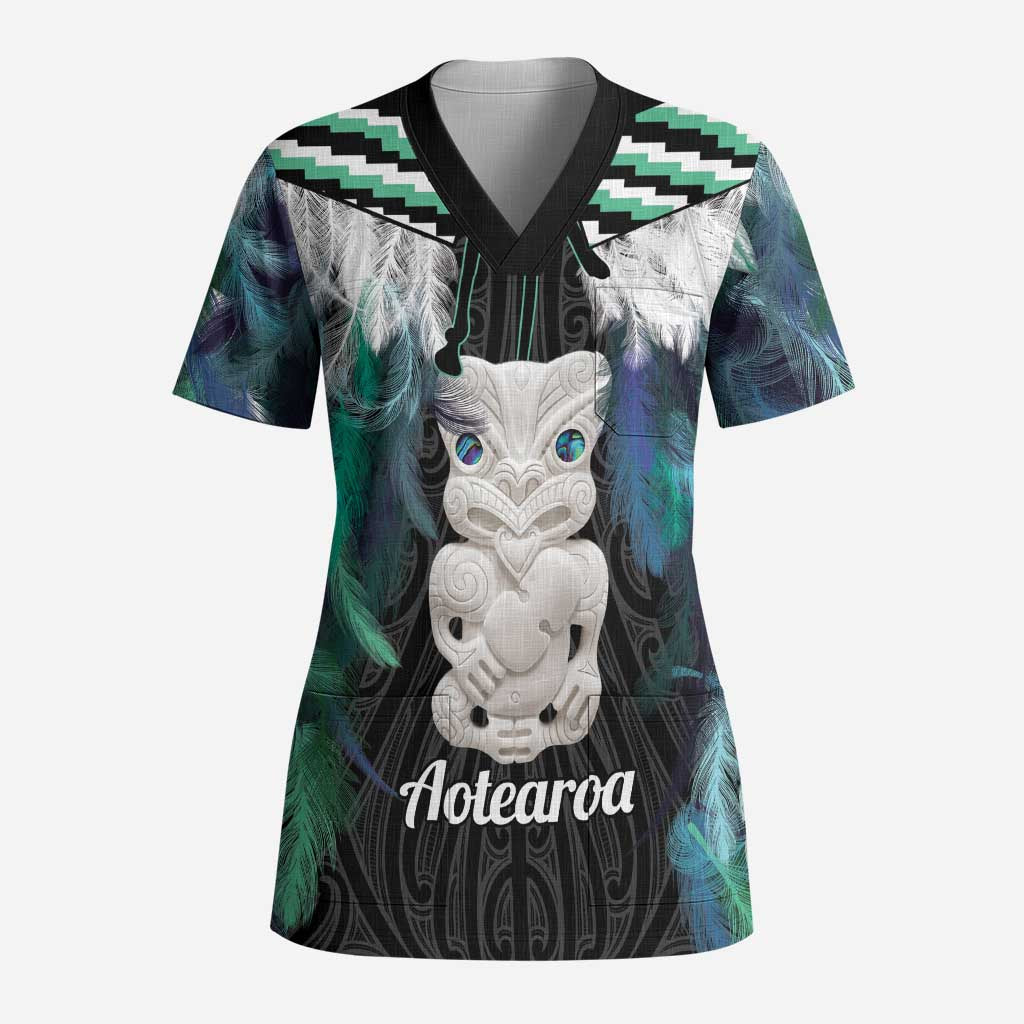 Aotearoa Korowai Motif Scrub Top Hei Tiki Poutama Maori Pattern - Polynesian Pride