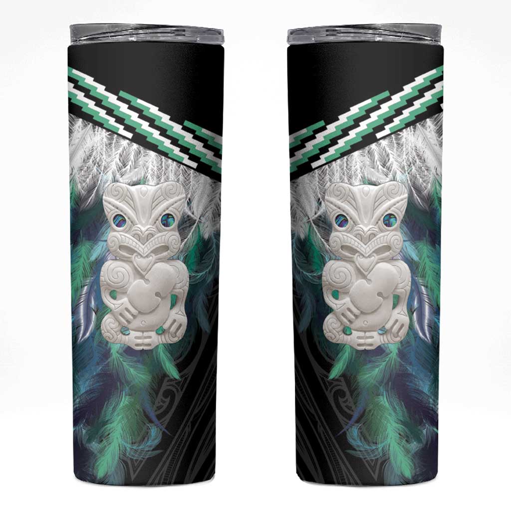 Aotearoa Korowai Motif Skinny Tumbler Hei Tiki Poutama Maori Pattern LT14 Turquoise - Polynesian Pride