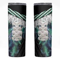 Aotearoa Korowai Motif Skinny Tumbler Hei Tiki Poutama Maori Pattern LT14 Turquoise - Polynesian Pride