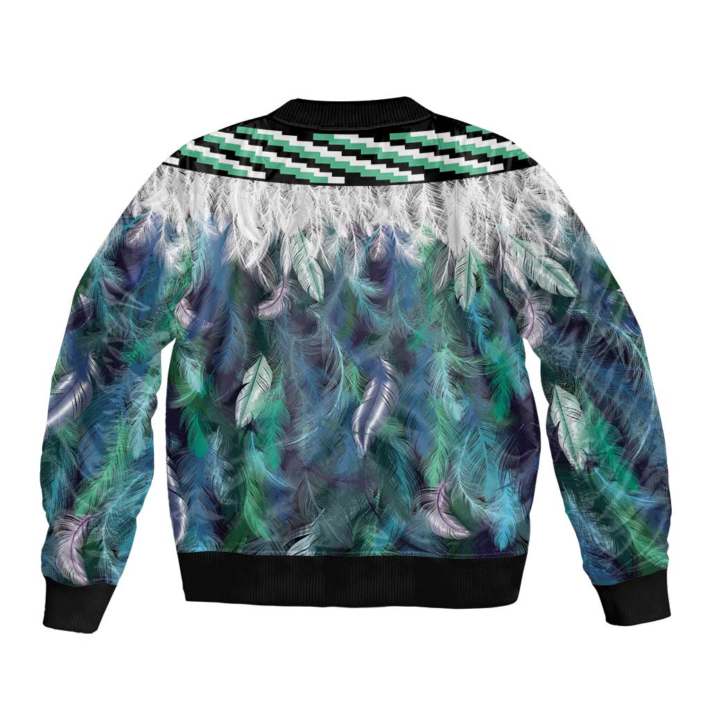 Aotearoa Korowai Motif Sleeve Zip Bomber Jacket Hei Tiki Poutama Maori Pattern